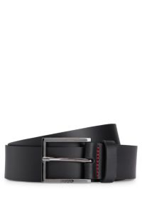 Leather belt with engraved-logo buckle, Black