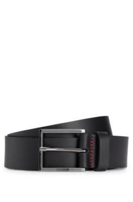 Leather belt with engraved-logo buckle 1