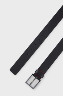 Leather belt with engraved-logo buckle, Black