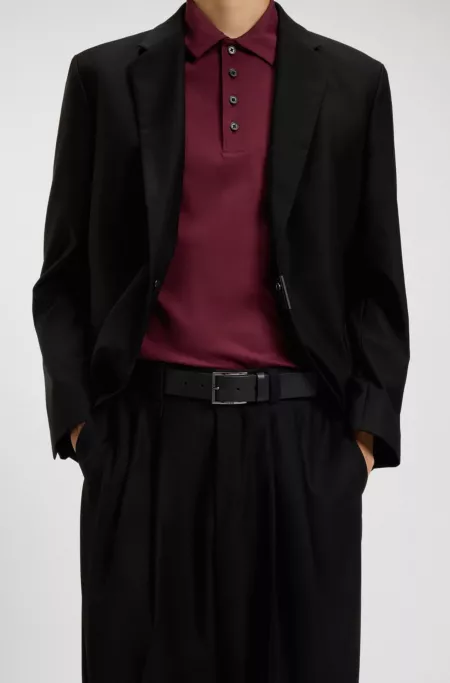 Leather belt with engraved-logo buckle