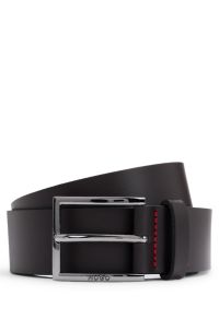 Leather belt with engraved-logo buckle, Dark Brown