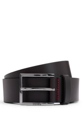 Leather belt with engraved-logo buckle 1