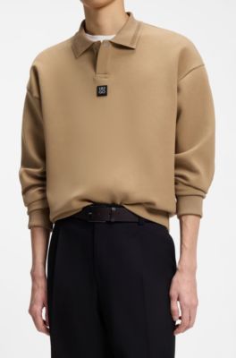 Leather belt with engraved-logo buckle, Dark Brown