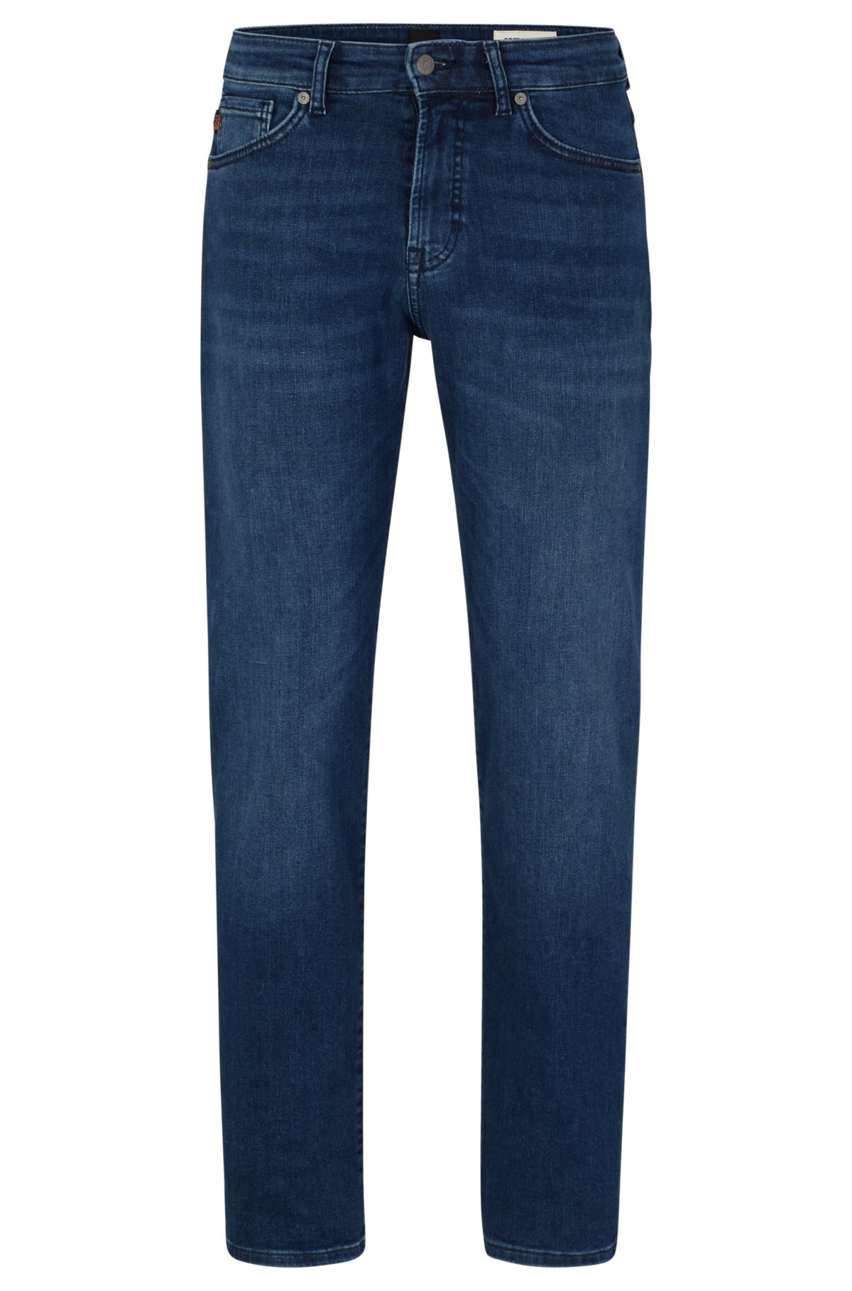 BOSS - Regular-fit jeans in mid-blue super-stretch denim