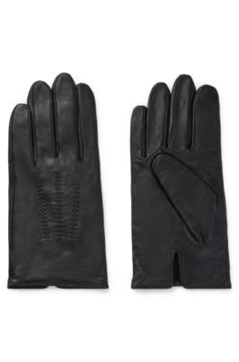 BOSS - Nappa-leather gloves metal with logo lettering