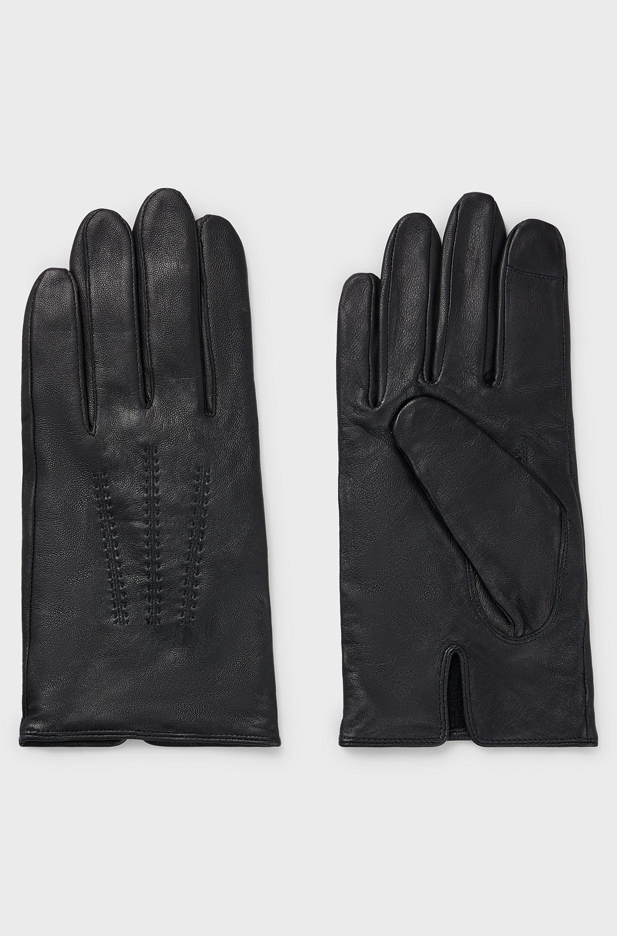 Nappa-leather gloves with metal logo lettering, Black