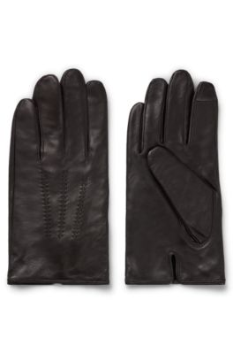 BOSS Nappa leather gloves with metal logo lettering