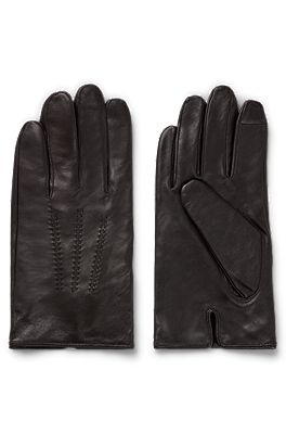 BOSS Nappa leather gloves with metal logo lettering