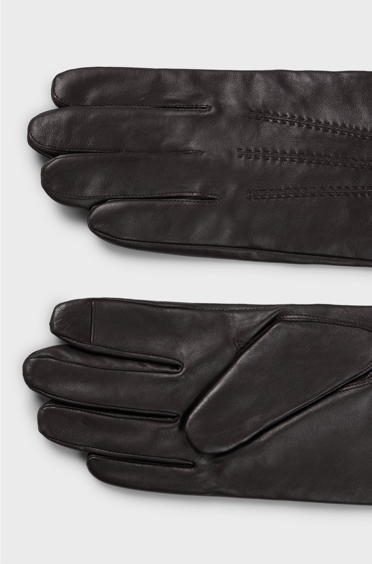 Nappa-leather gloves with metal logo lettering, Dark Brown