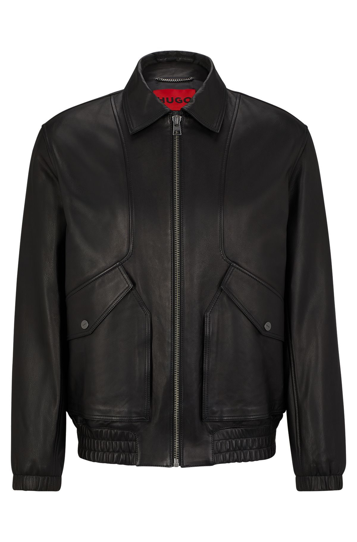 Lamb-leather regular-fit jacket with stacked logo, Black