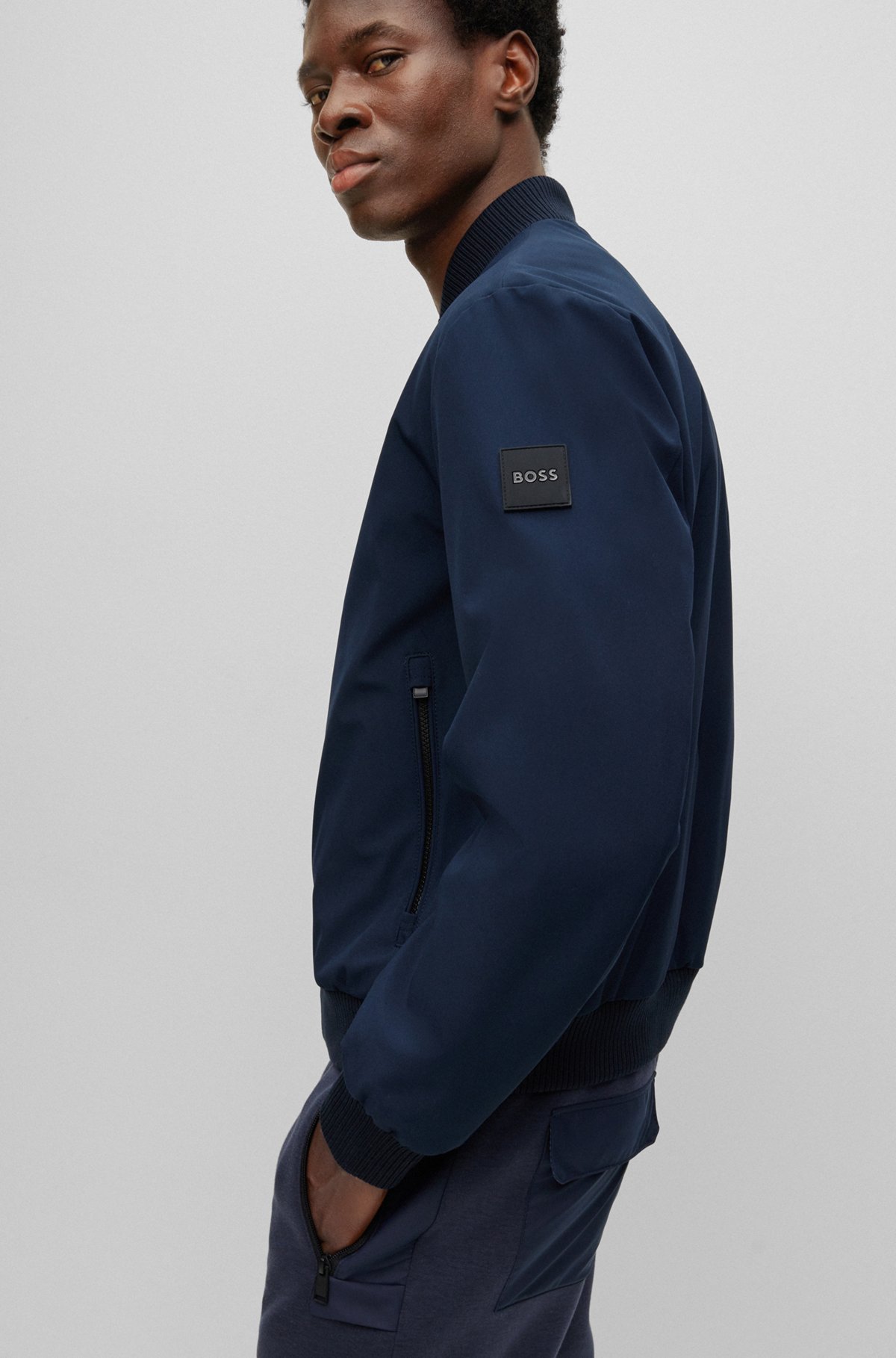 Regular-fit softshell jacket in water-repellent stretch fabric, Dark Blue