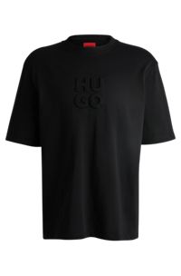 Relaxed-fit T-shirt in cotton with stacked logo, Black