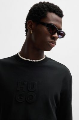 HUGO Cottonjersey Tshirt with embossed stacked logo