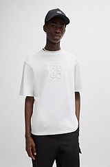 Cotton-jersey T-shirt with embossed stacked logo, White