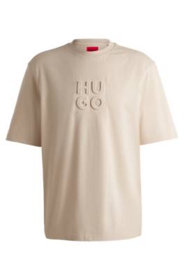 Hugo Boss Relaxed-fit T-shirt In Cotton With Stacked Logo In Neutral