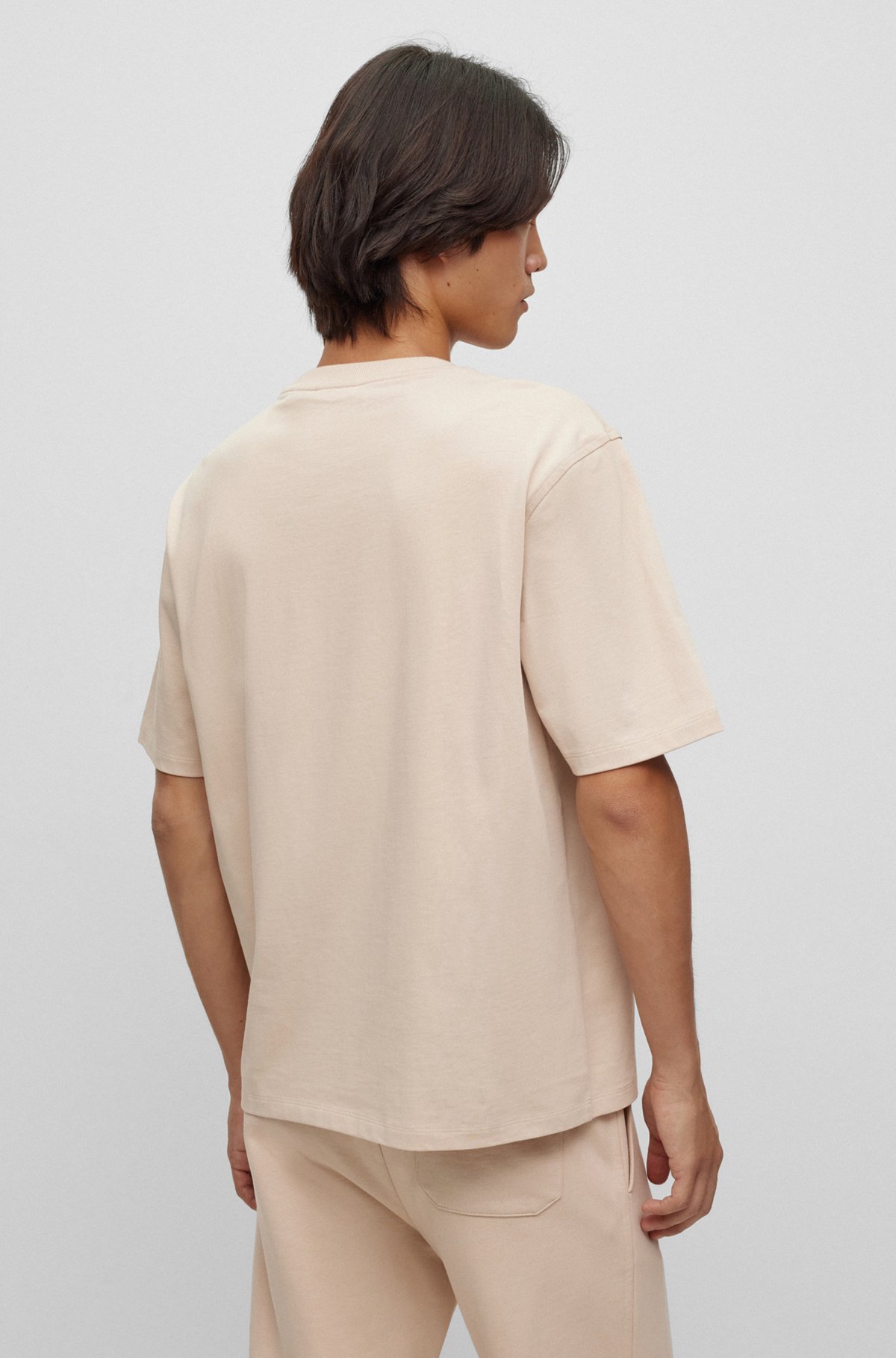 Relaxed-fit T-shirt in cotton with stacked logo, Light Beige