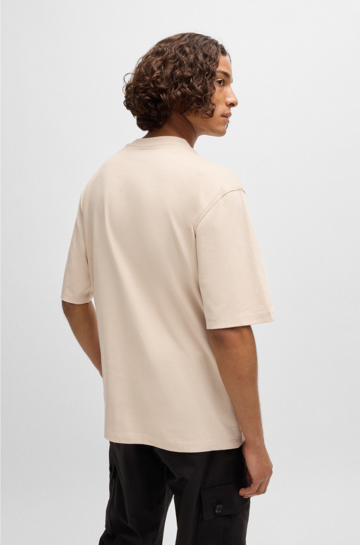 Cotton-jersey T-shirt with embossed stacked logo, Natural