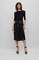 Mixed-material dress with satin skirt part, Black