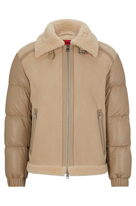 Hybrid jacket in shearling suede and nappa leather, Light Beige