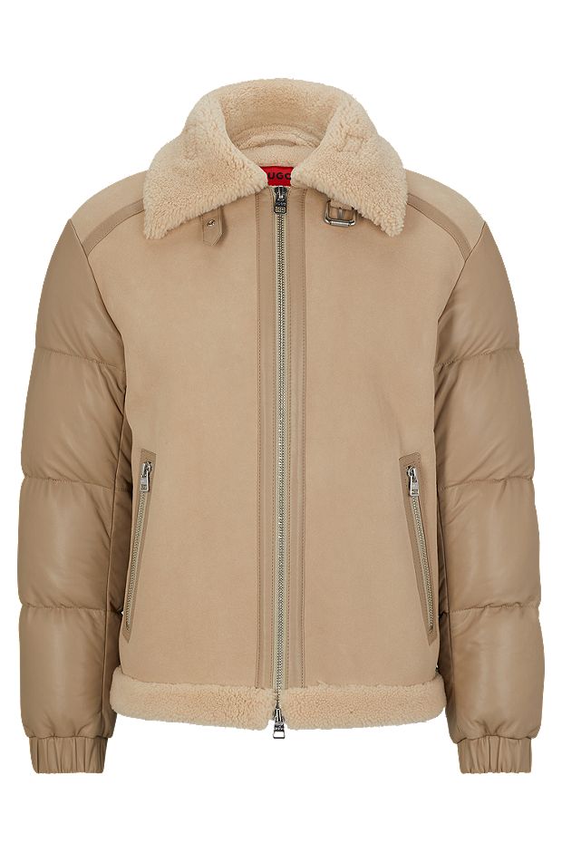 Hybrid jacket in shearling suede and nappa leather, Light Beige