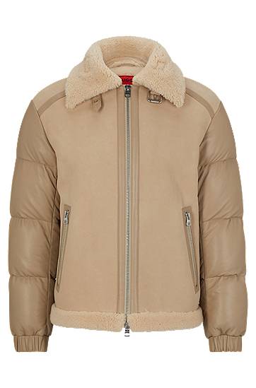 Hybrid jacket in shearling suede and nappa leather, Hugo boss