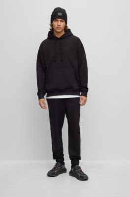 Stacked-logo-embossed hoodie in French terry cotton, Black