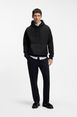 Stacked-logo-embossed hoodie in French terry cotton, Black