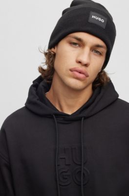 Stacked-logo-embossed hoodie in French terry cotton, Black