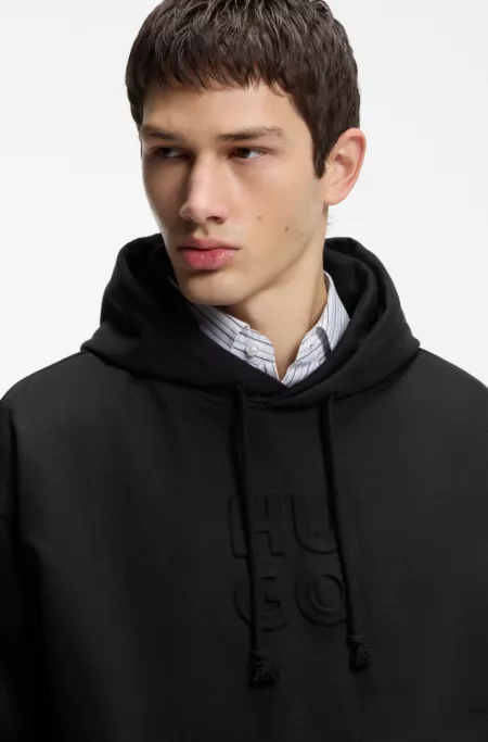 Stacked-logo-embossed hoodie in French terry cotton