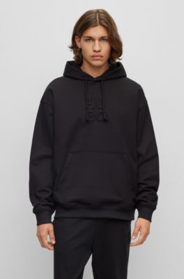Stacked-logo-embossed hoodie in French terry cotton, Black