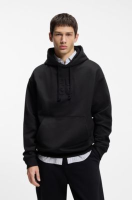 Stacked-logo-embossed hoodie in French terry cotton, Black