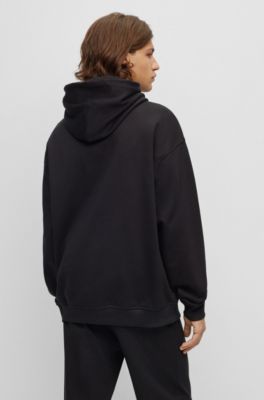 Stacked-logo-embossed hoodie in French terry cotton, Black