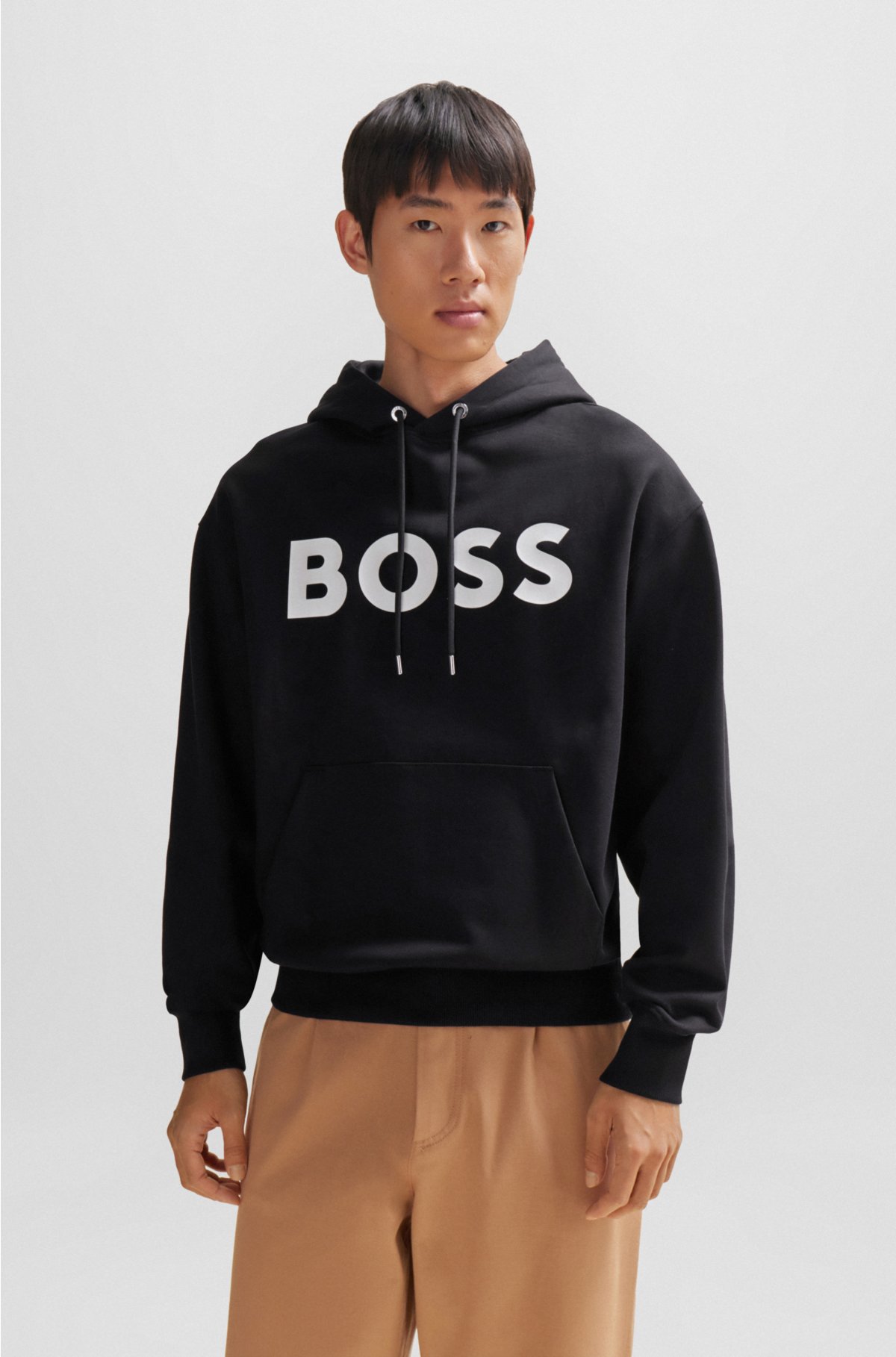 BOSS - Cotton-terry hoodie with rubber-print logo