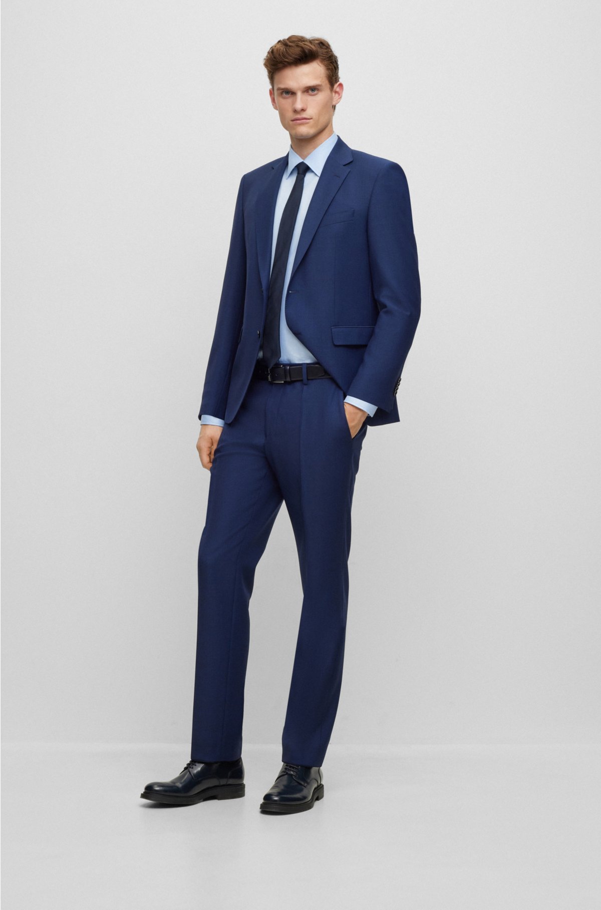 BOSS - Regular-fit suit in micro-patterned stretch fabric