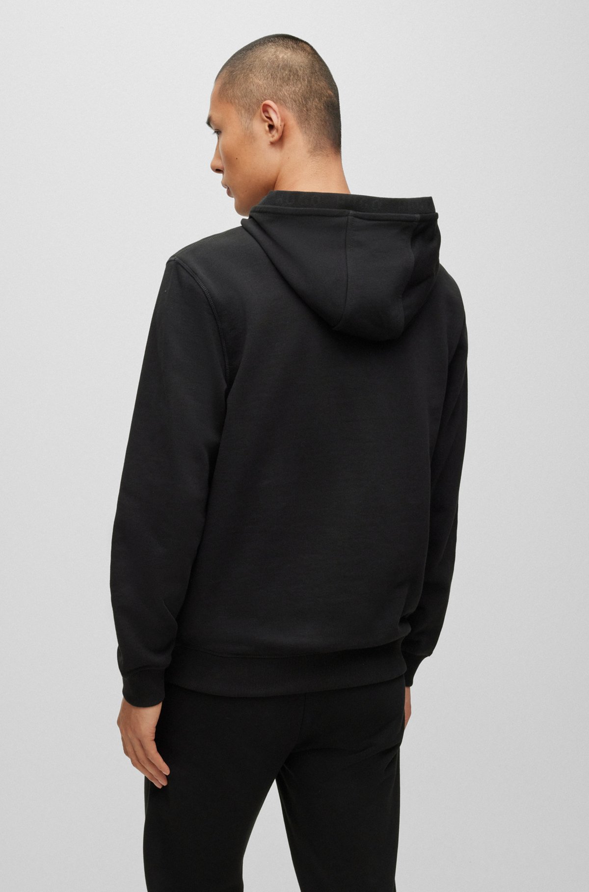 Cotton-terry regular-fit hoodie with flock-print logo, Black