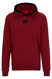 Cotton-terry regular-fit hoodie with flock-print logo, Dark Red