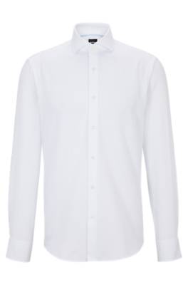 Hugo Boss Regular-fit Shirt In Structured Organic Cotton In White