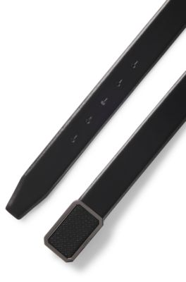 Italian-leather belt with plaque monogram buckle, Black