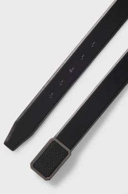 Ceinture en cuir italien avec boucle plate &agrave; monogramme, Noir