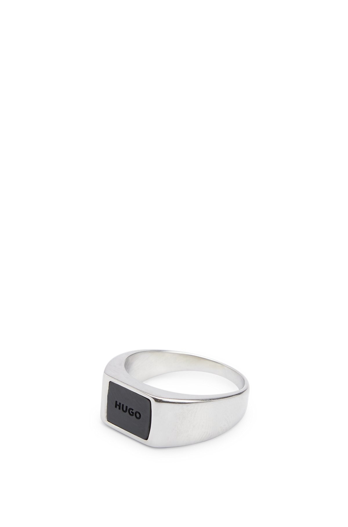 Stainless-steel ring with branded enamel insert, Silver