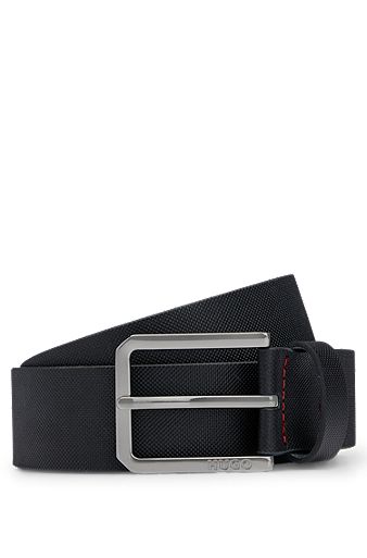 Cinturón de piel estructurada con logo en la hebilla, Negro