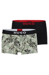 Two-pack of stretch-cotton trunks with logo waistbands, Black / Green
