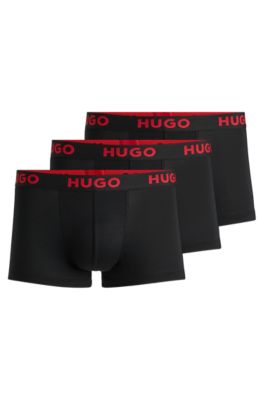 HUGO - Three-pack of stretch-jersey trunks with logo waistbands