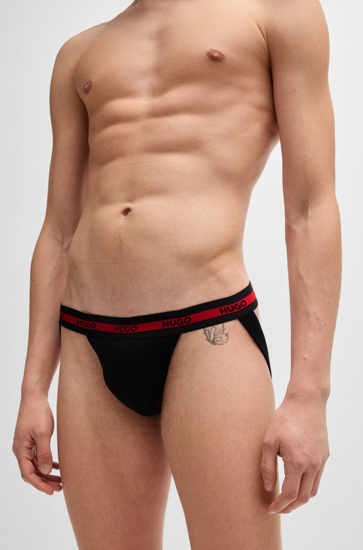 HUGO - Three-pack of stretch-cotton jock straps with logos
