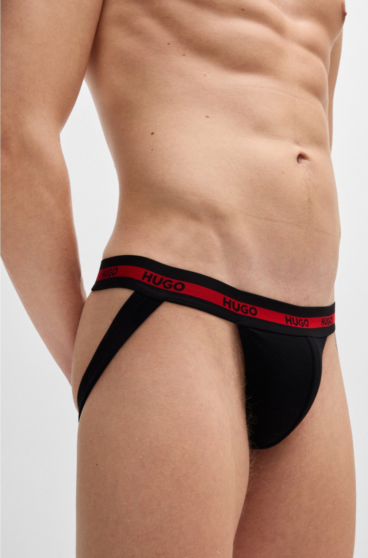 HUGO - Three-pack of stretch-cotton jock straps with logos