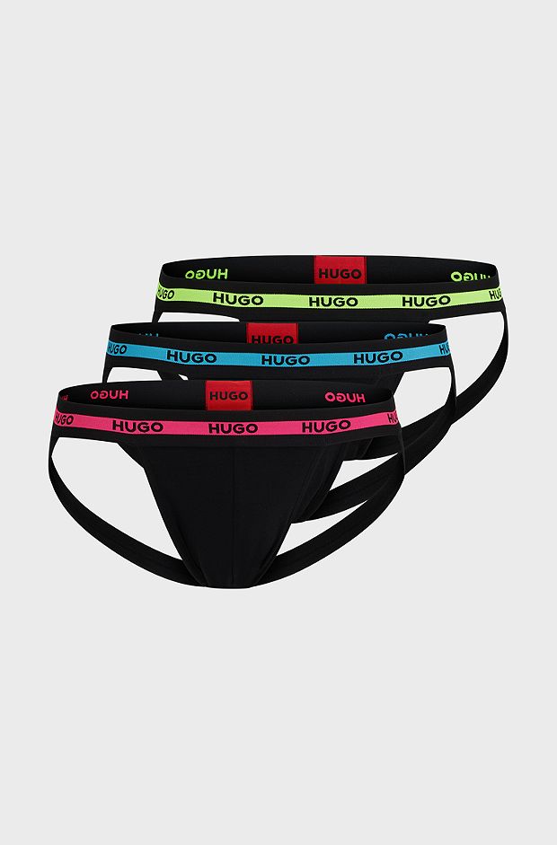 Three-pack of stretch-cotton jock straps with logos, Black