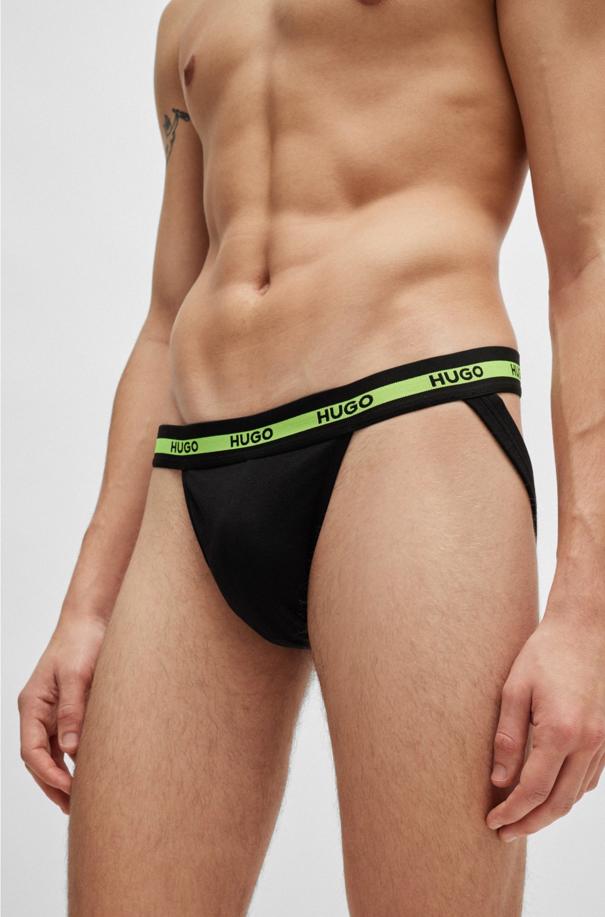 Three-pack of stretch-cotton jock straps with logos, Black