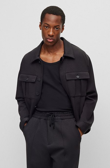 Regular-fit trucker jacket in a cotton blend, Black