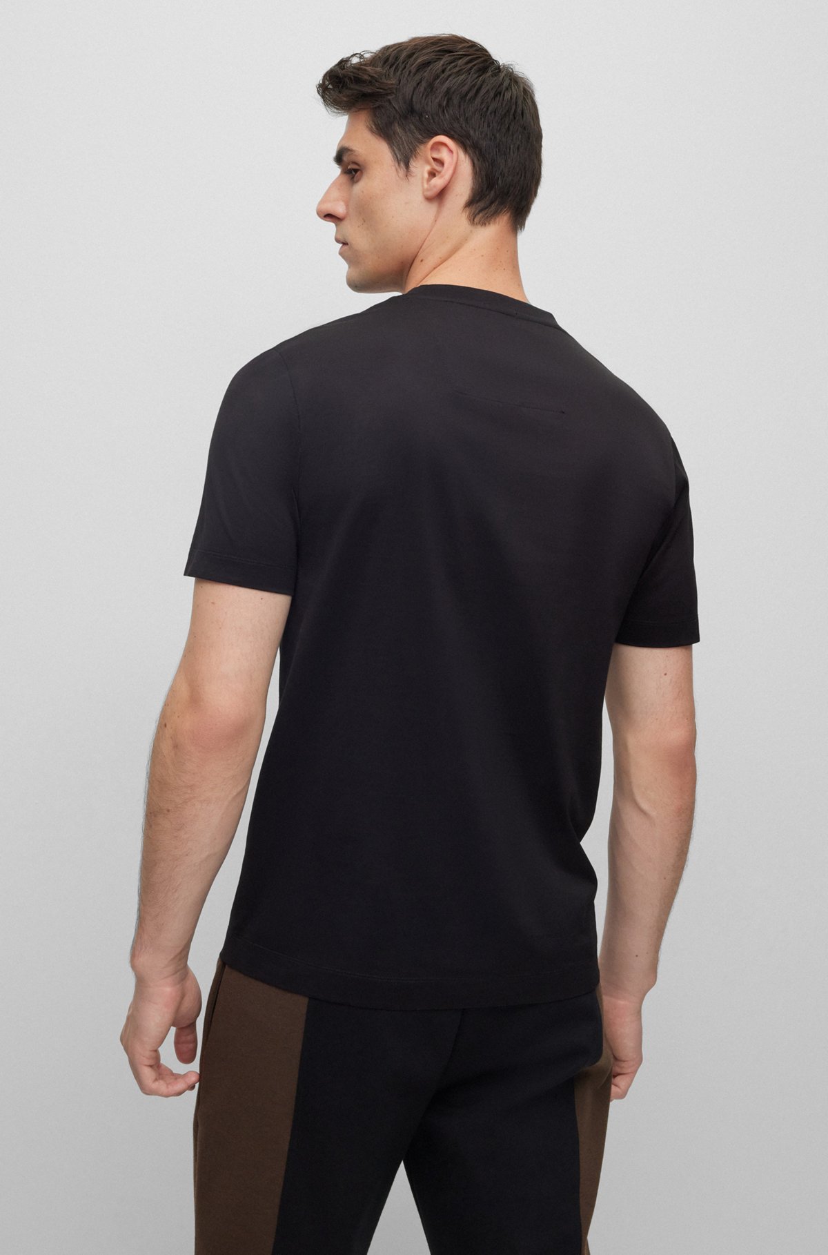 Porsche x BOSS mercerised-cotton T-shirt with flocked logo, Black