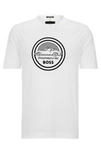 Porsche x BOSS mercerised-cotton T-shirt with flocked logo, White